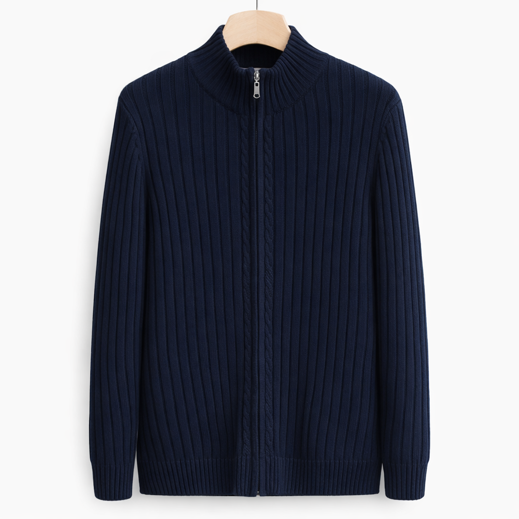 Men's Autumn Zip-Up Knitted Cardigan with Stand Collar Jacket