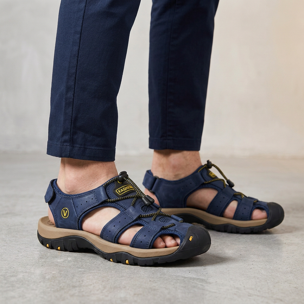 Men's Orthopedic Closed-Toe Sport Sandals with Adjustable Bungee Lacing