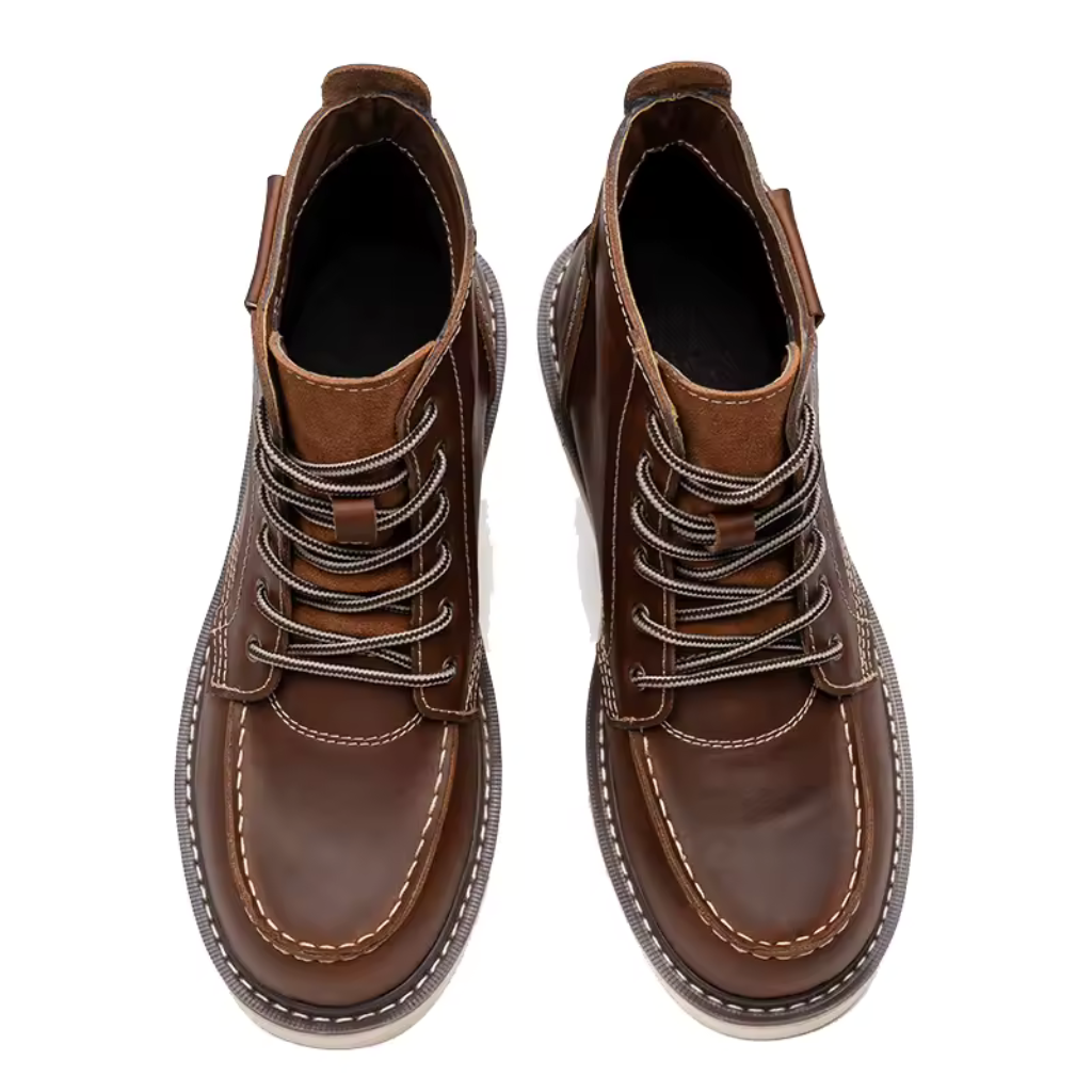 Lorennzi | Men’s Leather Boots – Retro Style Casual Lace-Up Ankle Boots