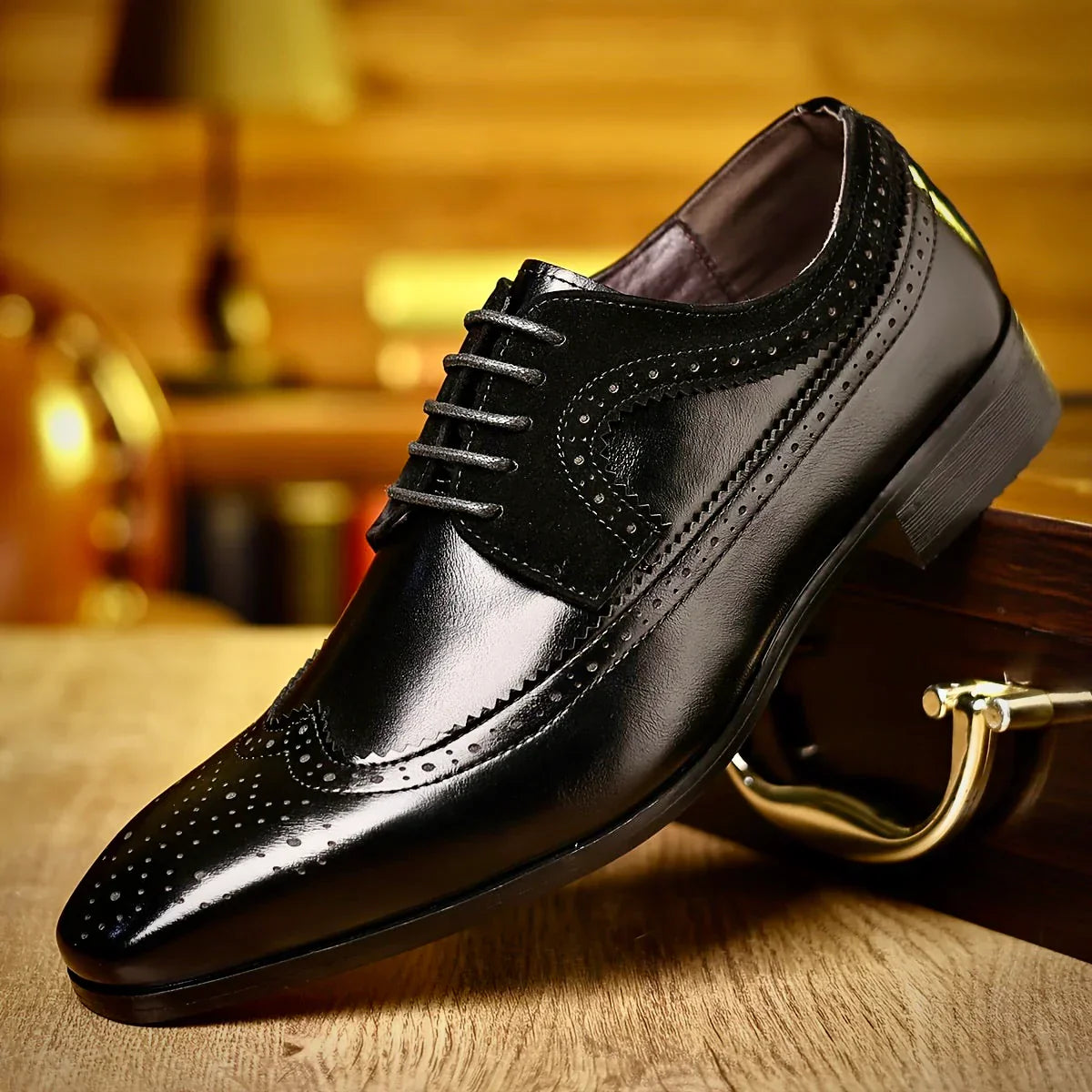 Men’s Leather Dress Shoes – Premium Black Formal Footwear, Elegant Des