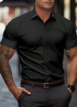 Solorfit | Men's Basic Short-Sleeve Shirt – Solid Color with Turn-Down Collar and Button-Up Front - Solorfit