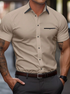 Solorfit | Men's Basic Short-Sleeve Shirt – Solid Color with Turn-Down Collar and Button-Up Front - Solorfit