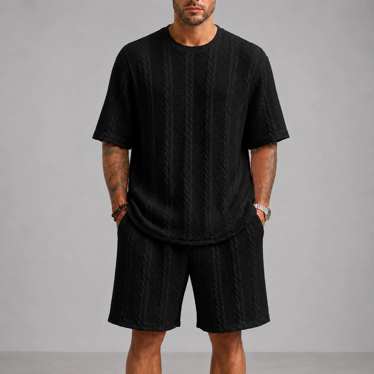 Men’s Short Sleeve Shirt and Shorts Set Casual Relaxed Fit Lounge Outfit