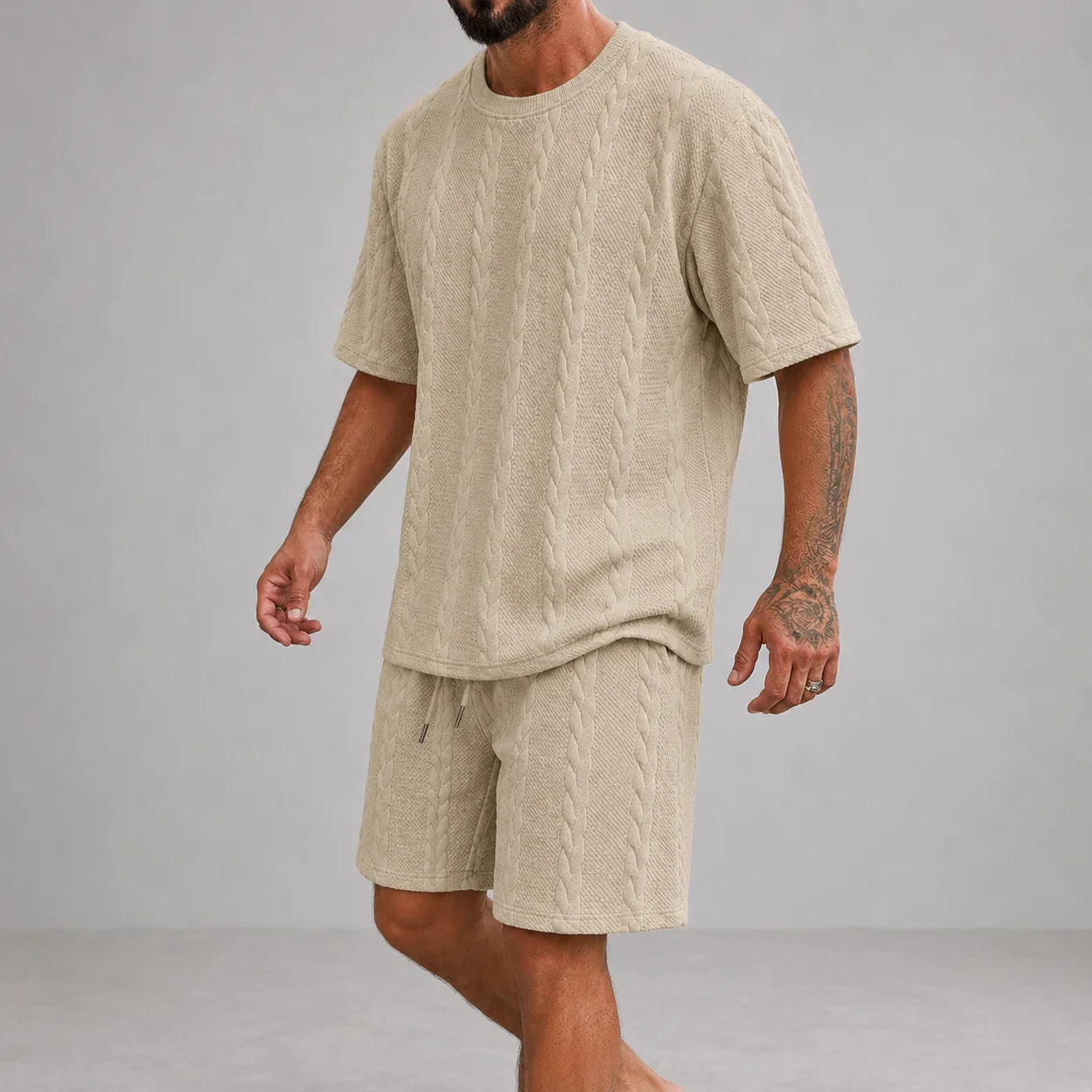 Men’s Short Sleeve Shirt and Shorts Set Casual Relaxed Fit Lounge Outfit