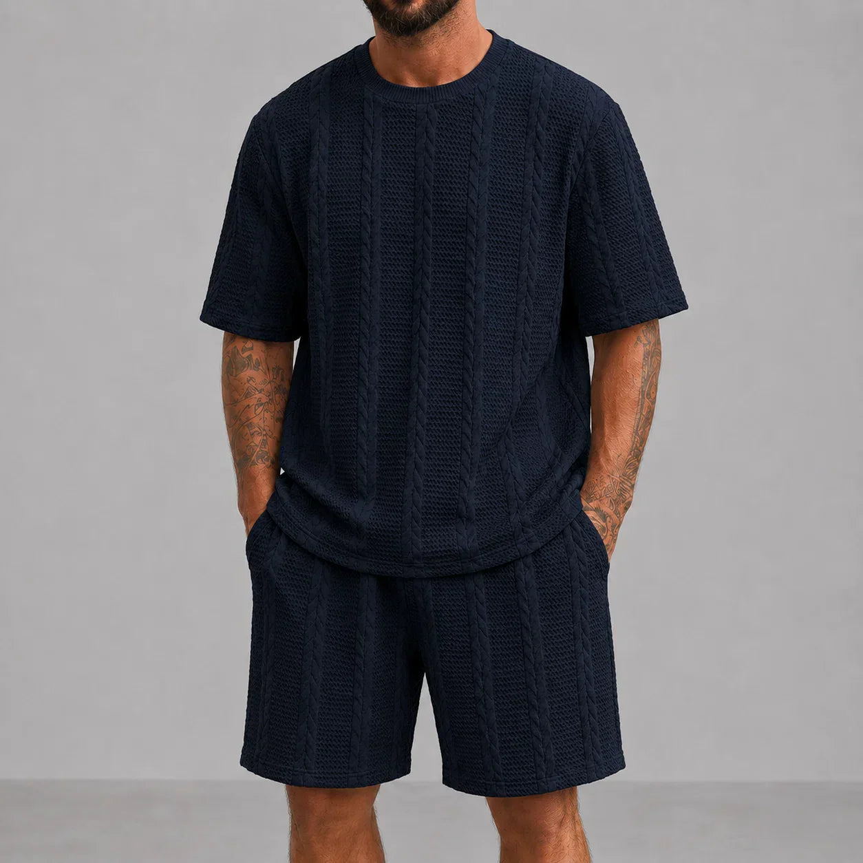 Men’s Short Sleeve Shirt and Shorts Set Casual Relaxed Fit Lounge Outfit