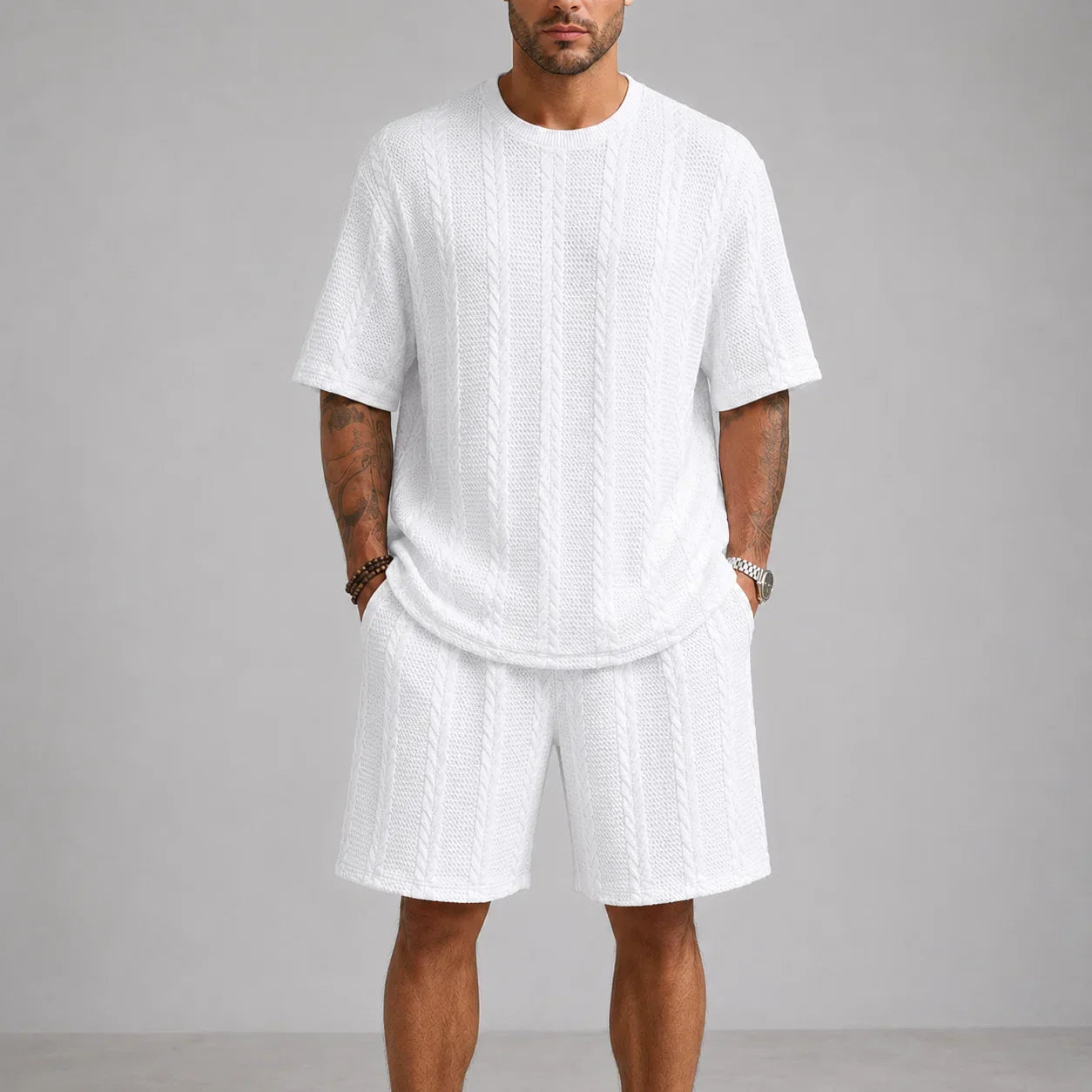 Men’s Short Sleeve Shirt and Shorts Set Casual Relaxed Fit Lounge Outfit