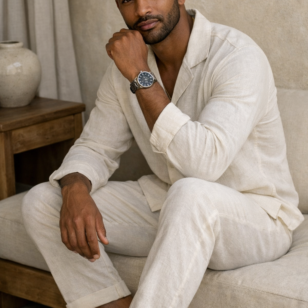 Lucca Men’s Linen Beige Two-Piece Set – Lightweight Shirt & Pants Summer Outfit