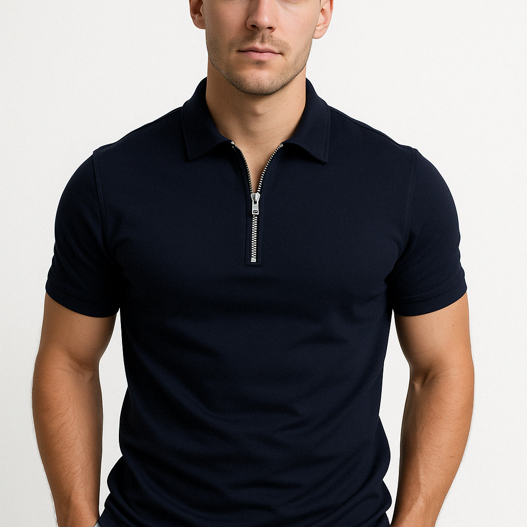 Dario Slim-Fit Knit Polo with Contemporary Mid-Zip Design