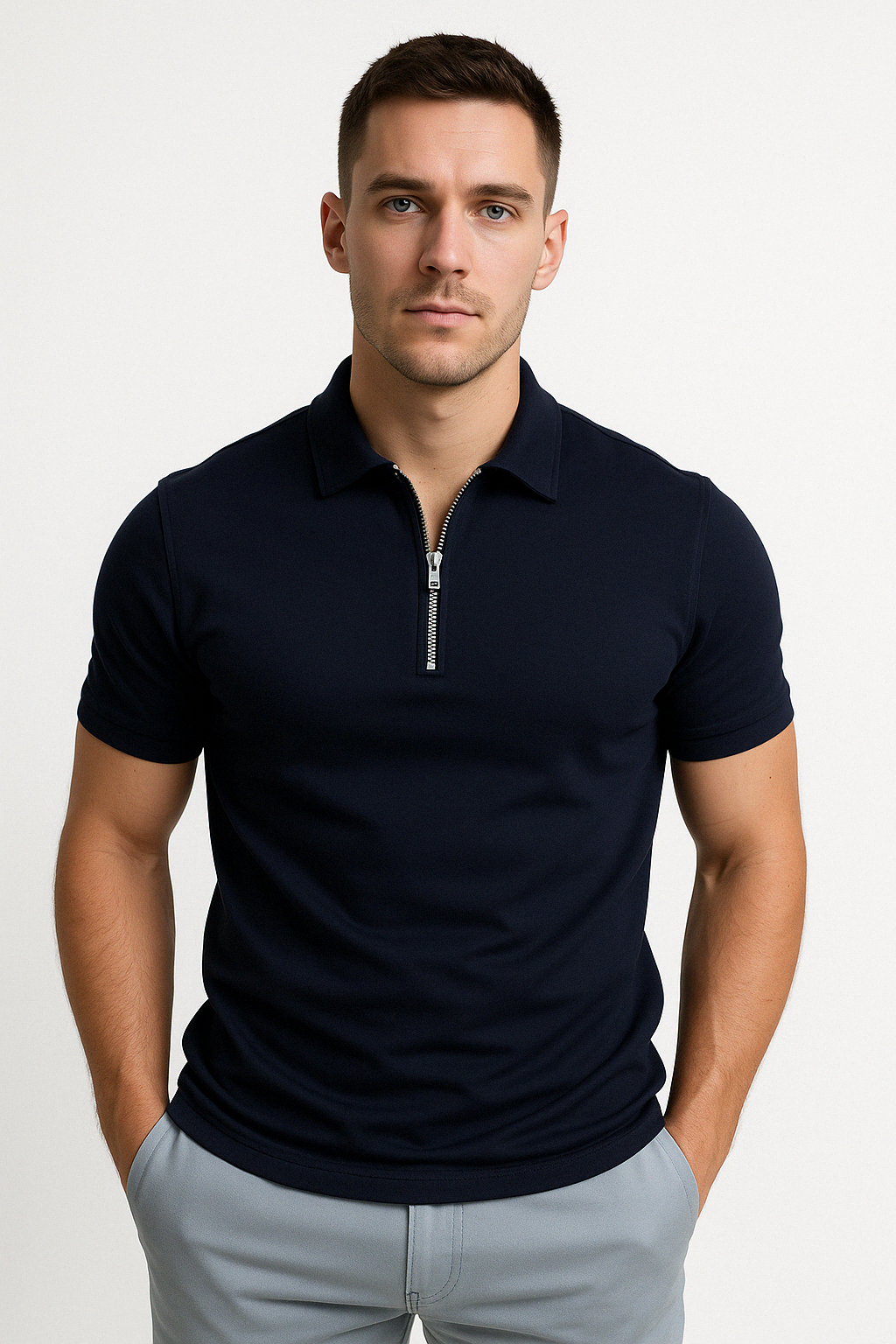 Dario Slim-Fit Knit Polo with Contemporary Mid-Zip Design