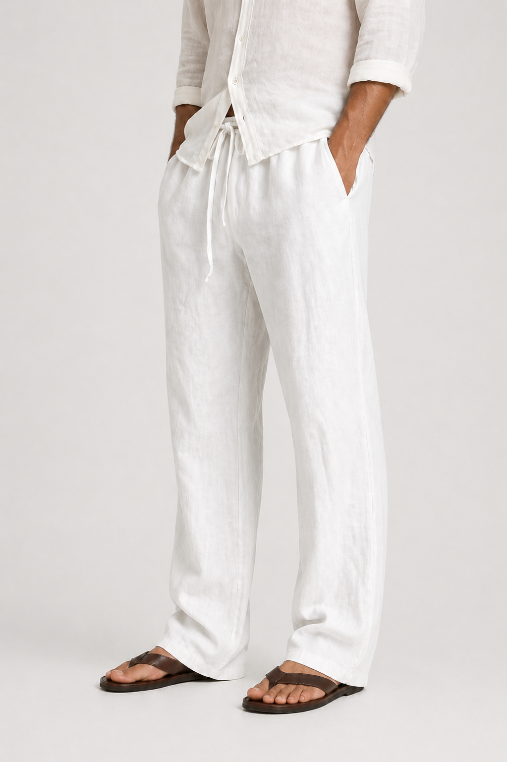 Men’s Drawstring Trousers Relaxed Fit Wide Leg Casual Pants