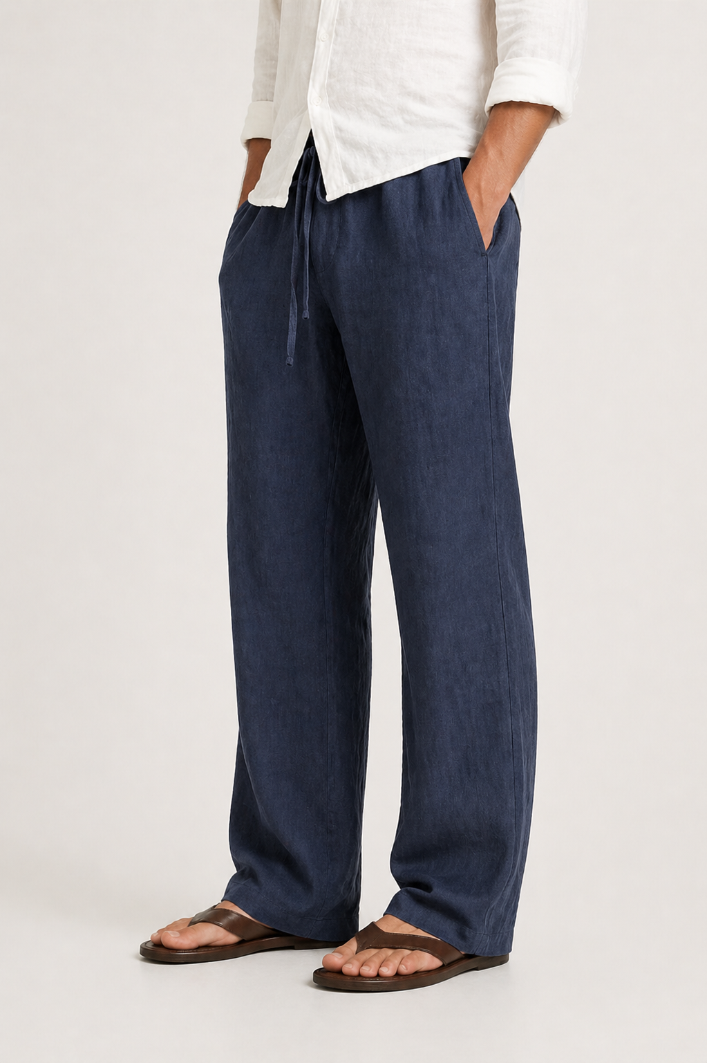 Men’s Drawstring Trousers Relaxed Fit Wide Leg Casual Pants