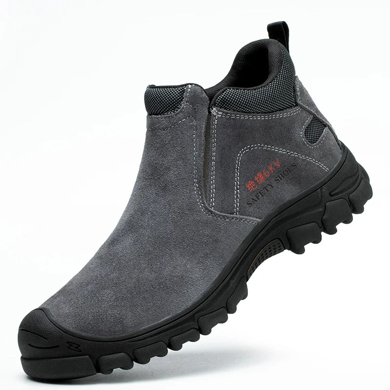 Men's Steel Toe Safety Shoes Leather Breathable Non-Slip 6KV Insulation Work Boots