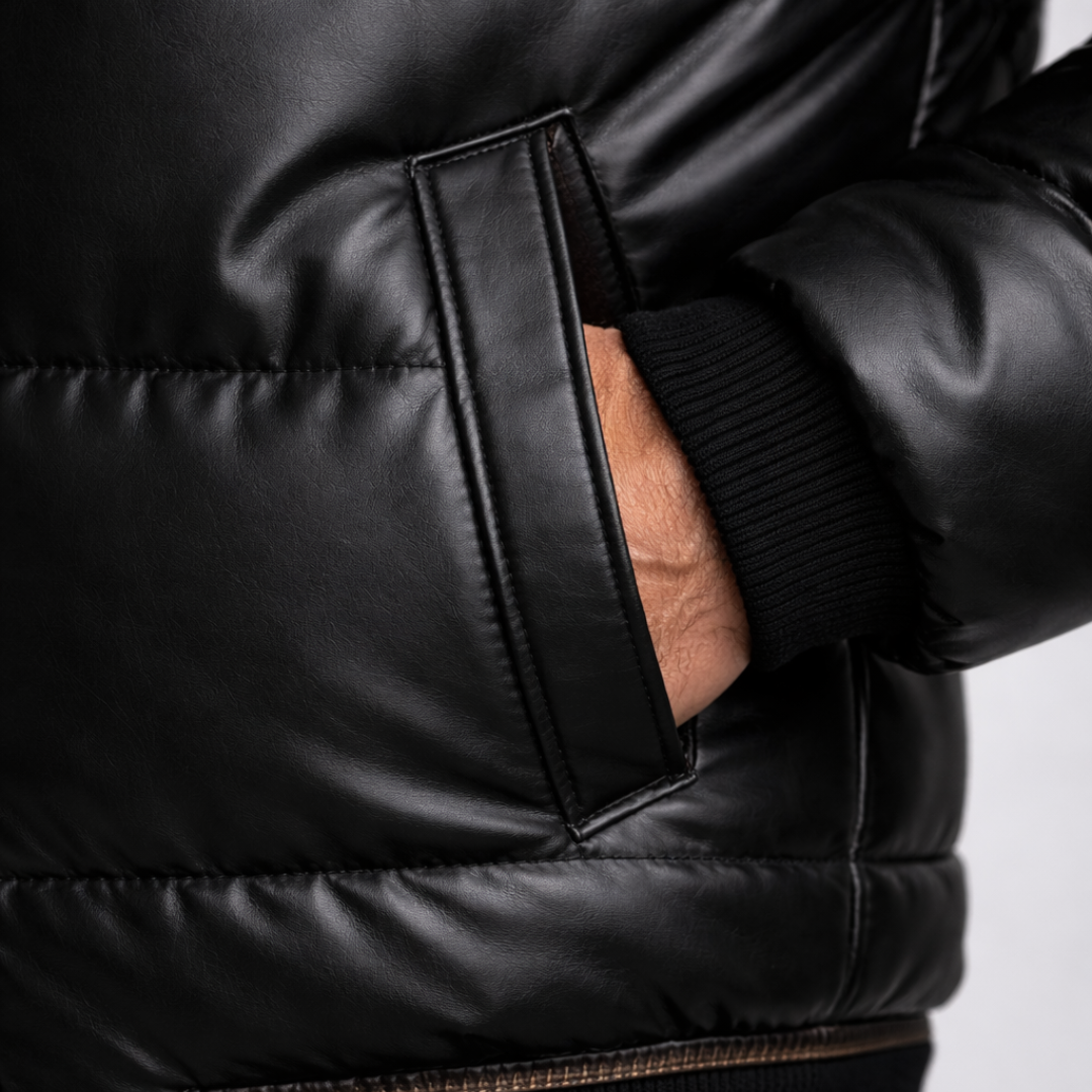 Christian Glossy Black Puffer Jacket Fur Collar | Men’s Insulated Winter Jacket