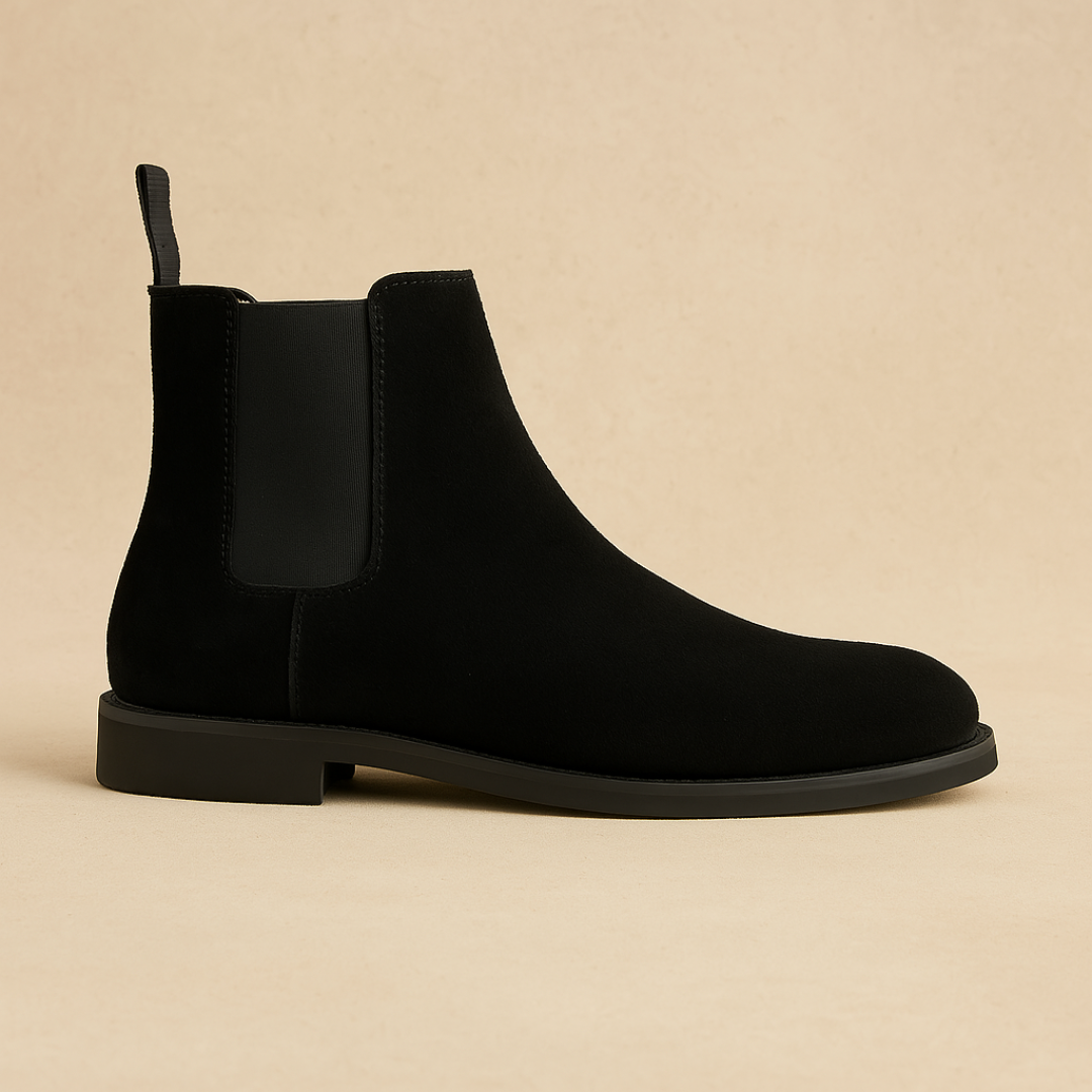 Classic Suede Chelsea Boots for Men – Black Slip-On Boots with Elastic Sides for All-Season Versatility - Solorfit