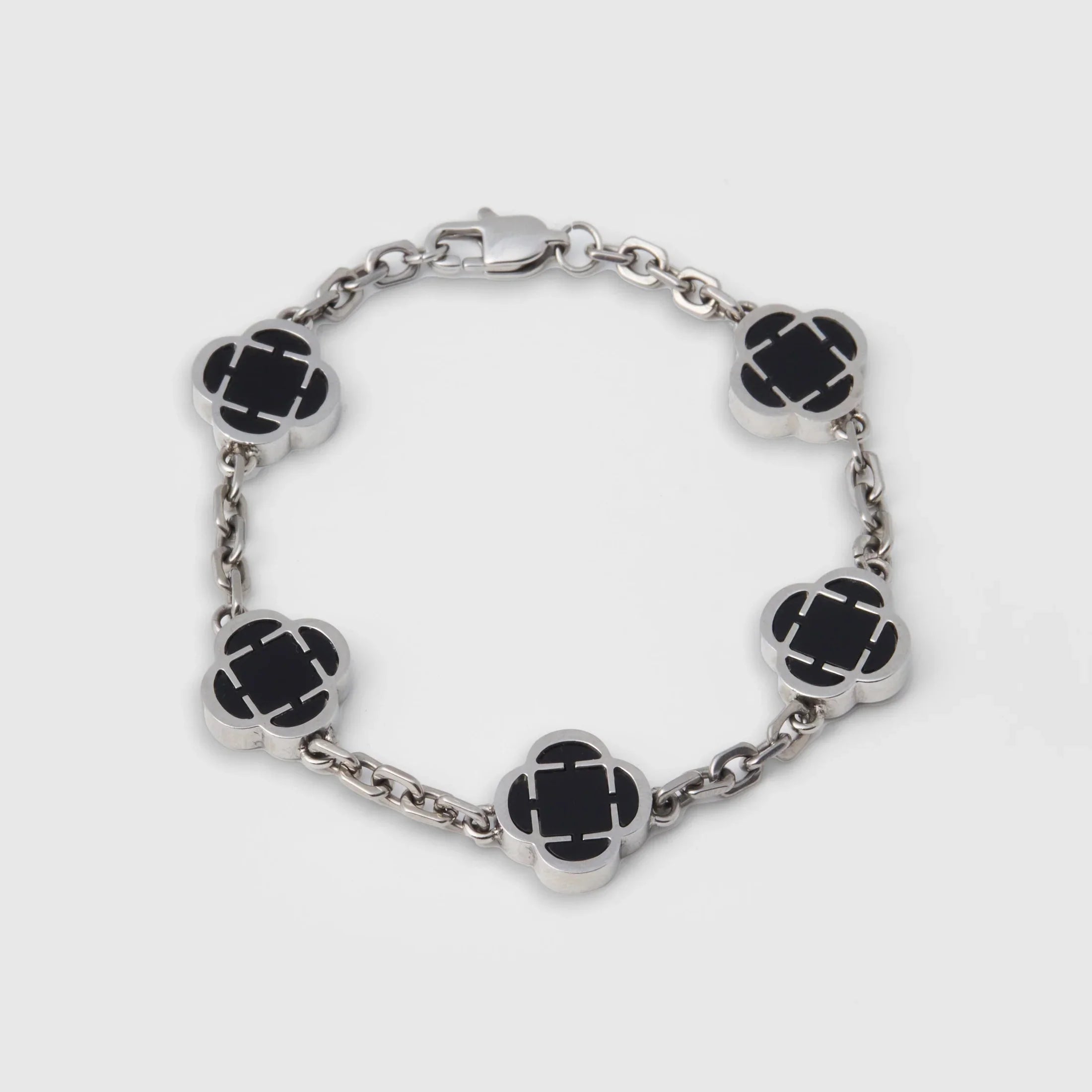 Clover Onxy Stone Bracelet Silver - Black