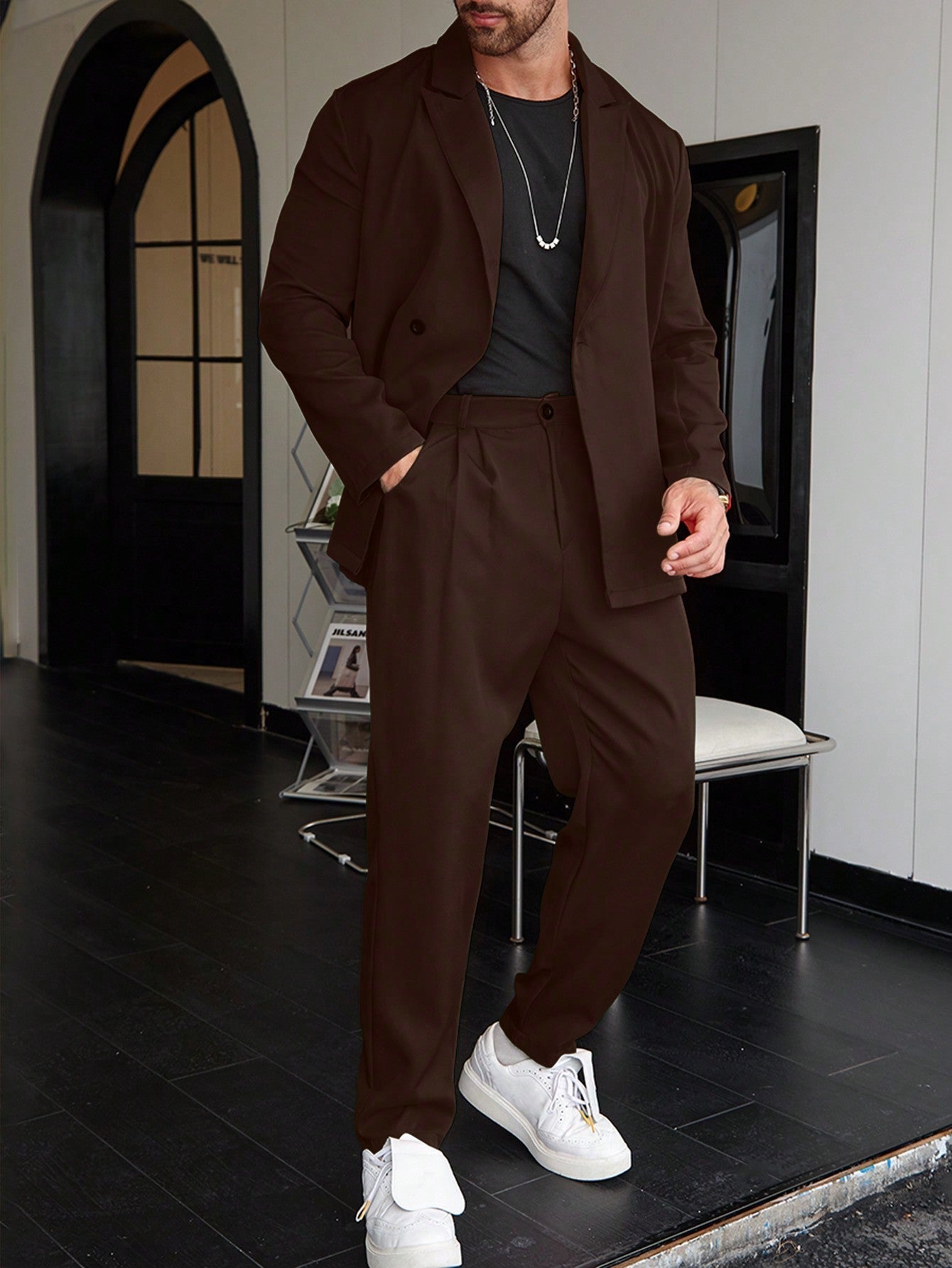 Nivaro | Men’s Solid Color Suit – Two-Piece Blazer and Trousers Set - Solorfit