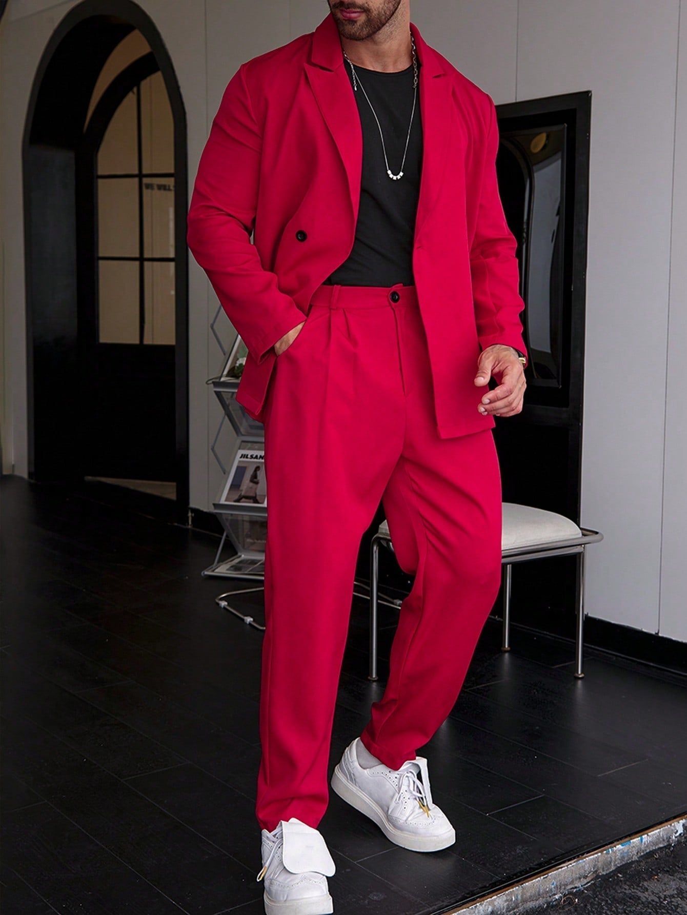 Nivaro | Men’s Solid Color Suit – Two-Piece Blazer and Trousers Set - Solorfit