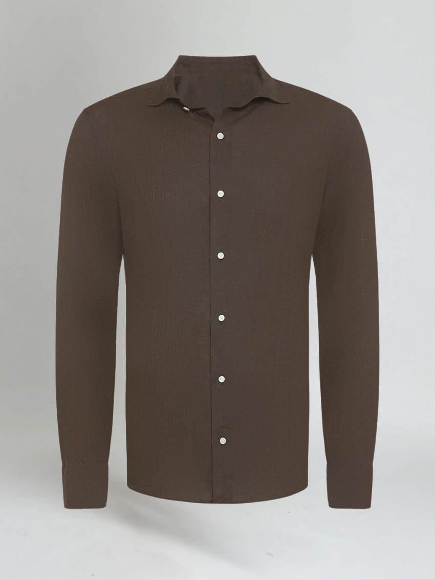 Essential Men Lightweight Linen Shirt - Deep Brown - Solorfit