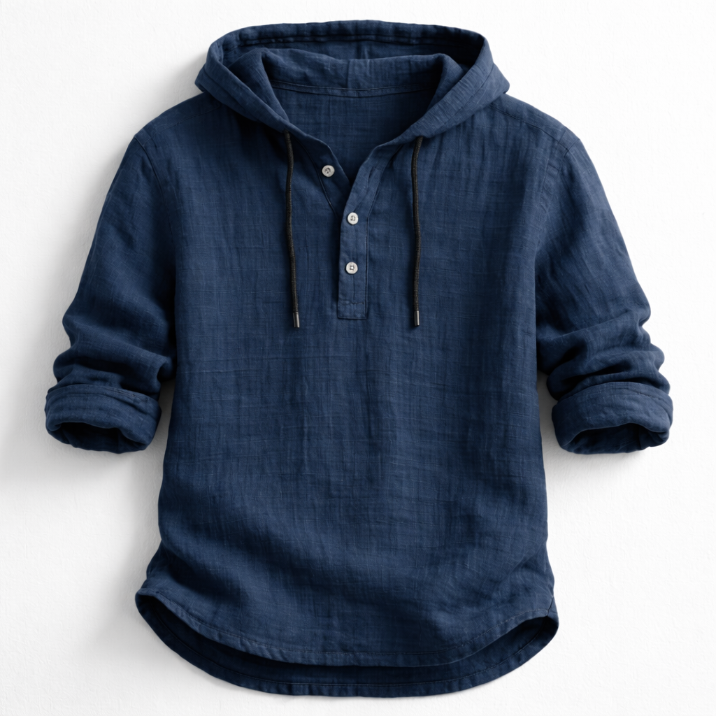 Men’s Hooded Henley Shirt Casual Long Sleeve Pullover Top