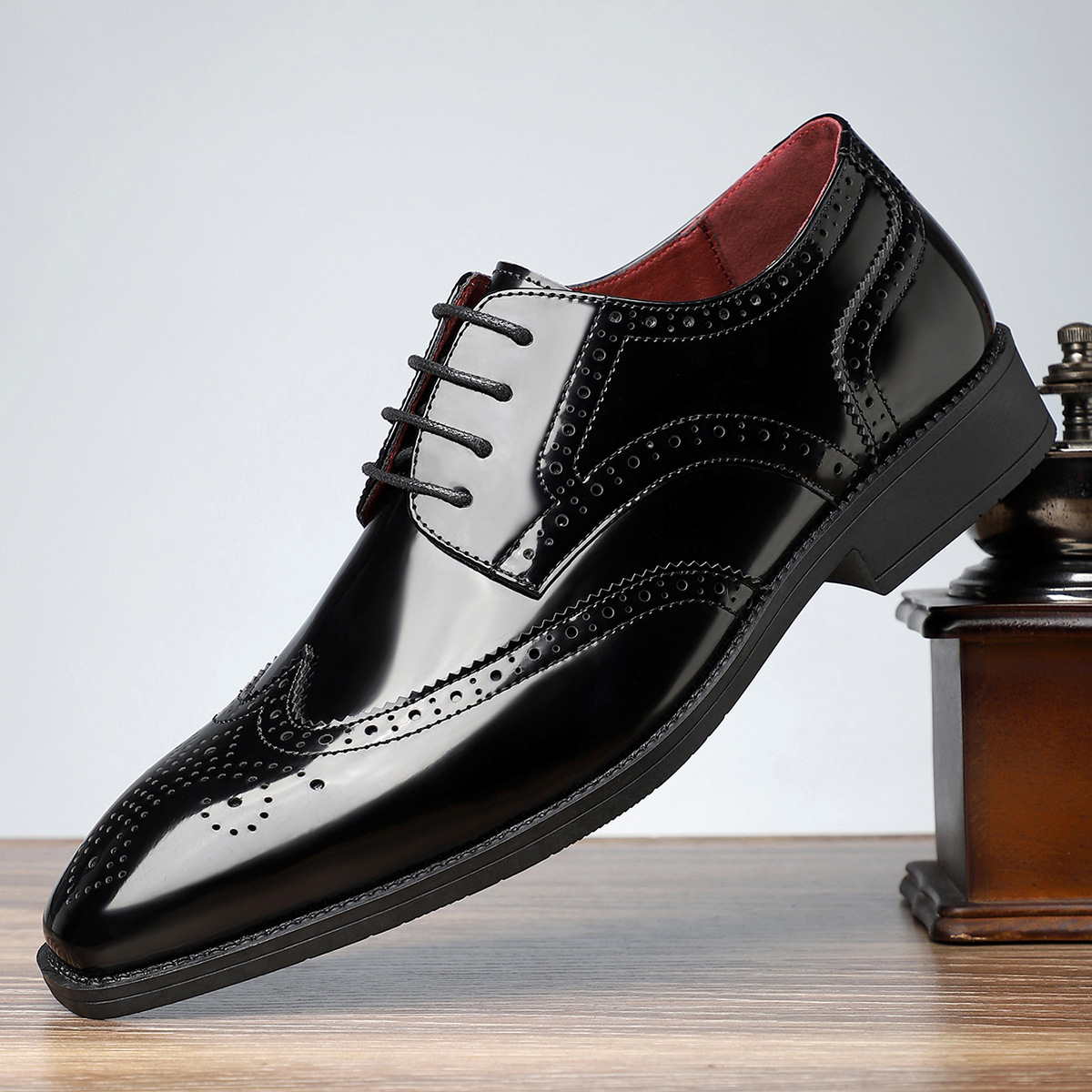 Men’s Dress Shoes – High-Shine Patent Leather, Classic Wingtip Brogue - Solorfit
