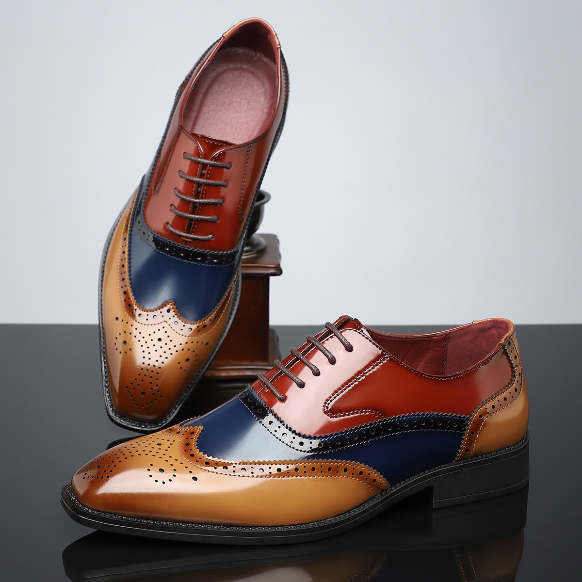 Men’s Dress Shoes – High-Shine Patent Leather, Classic Wingtip Brogue - Solorfit
