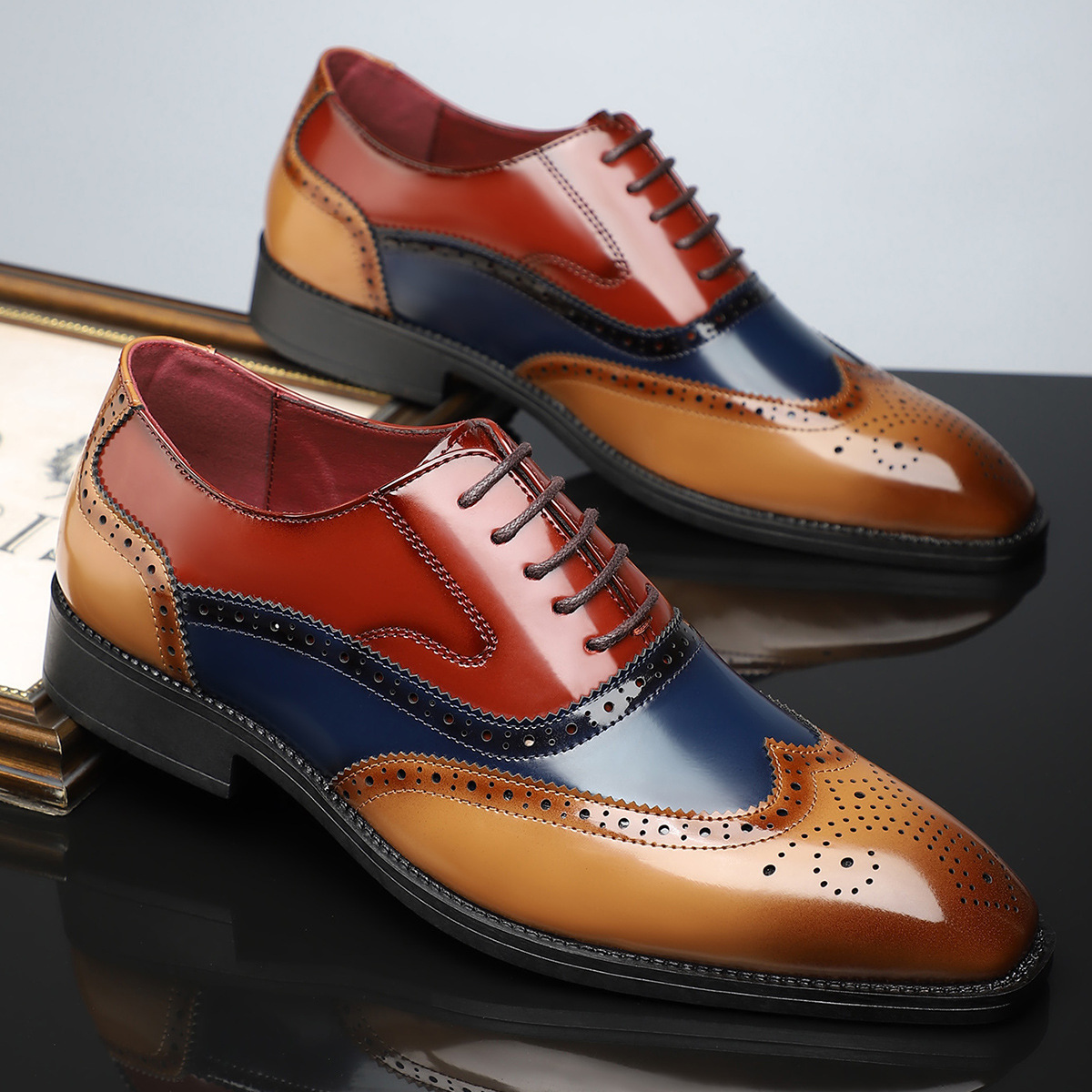 Men’s Dress Shoes – High-Shine Patent Leather, Classic Wingtip Brogue - Solorfit
