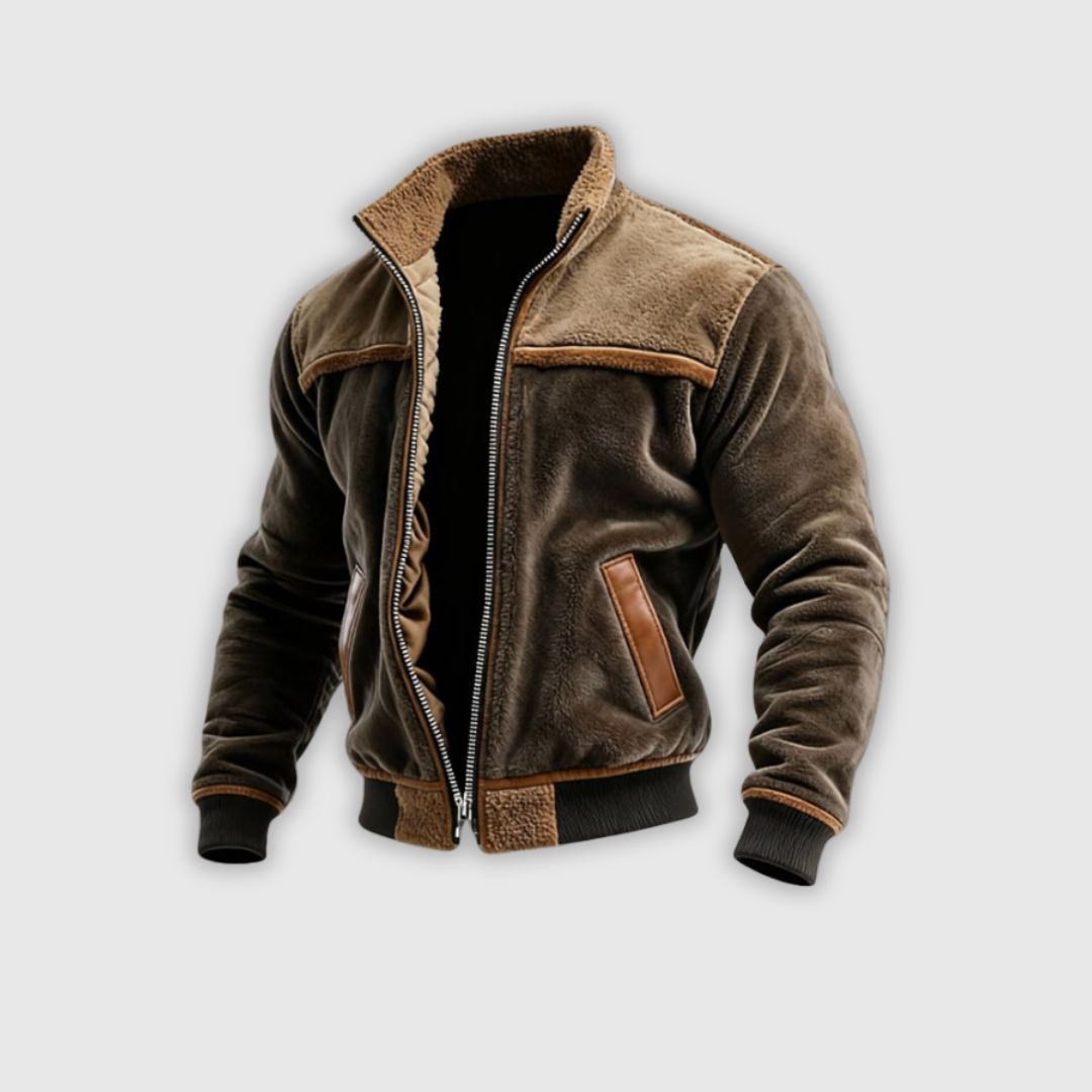 Men’s Velour & Leather Jacket with Lined Fluffy Interior