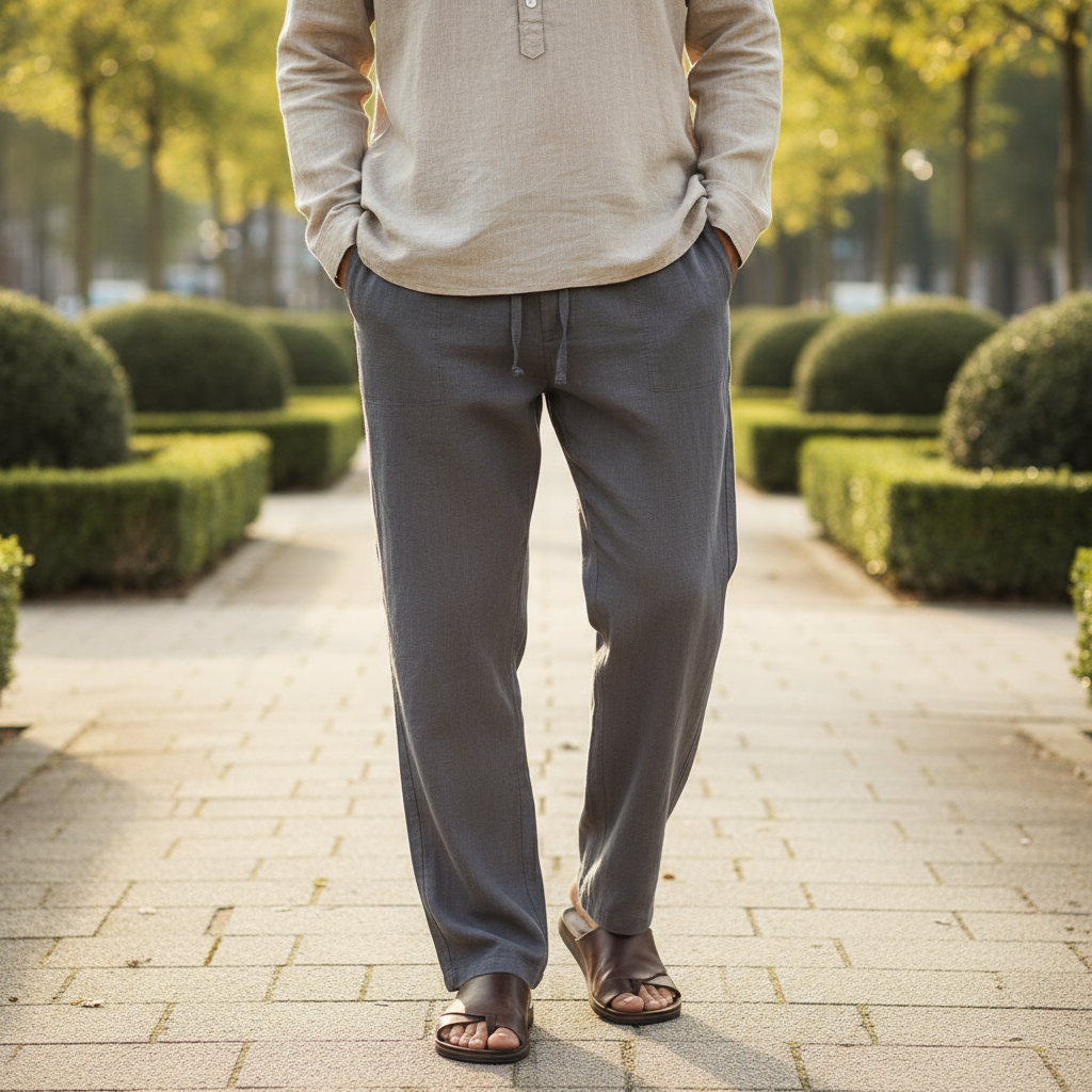 Men's Casual Straight Leg Trousers with Elastic Waist Comfort Fit