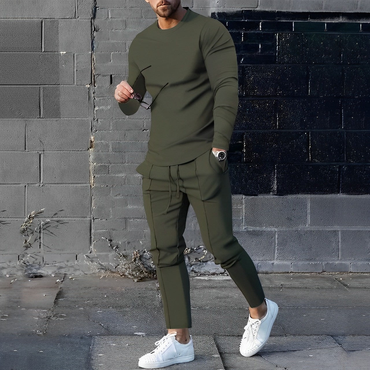 Men’s Casual Tracksuit Set Long Sleeve Crewneck Top and Jogger Pants