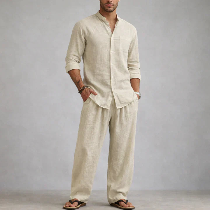 Men’s Casual Shirt and Pants Set Long Sleeve Relaxed Fit Lounge Outfit
