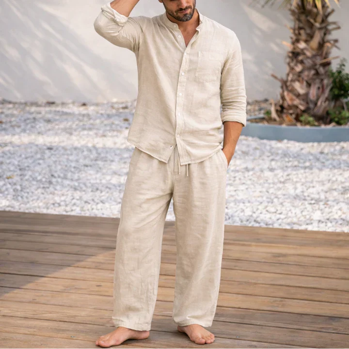 Men’s Casual Shirt and Pants Set Long Sleeve Relaxed Fit Lounge Outfit