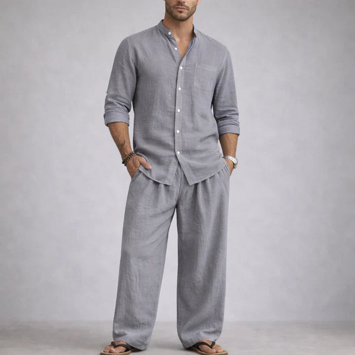 Men’s Casual Shirt and Pants Set Long Sleeve Relaxed Fit Lounge Outfit