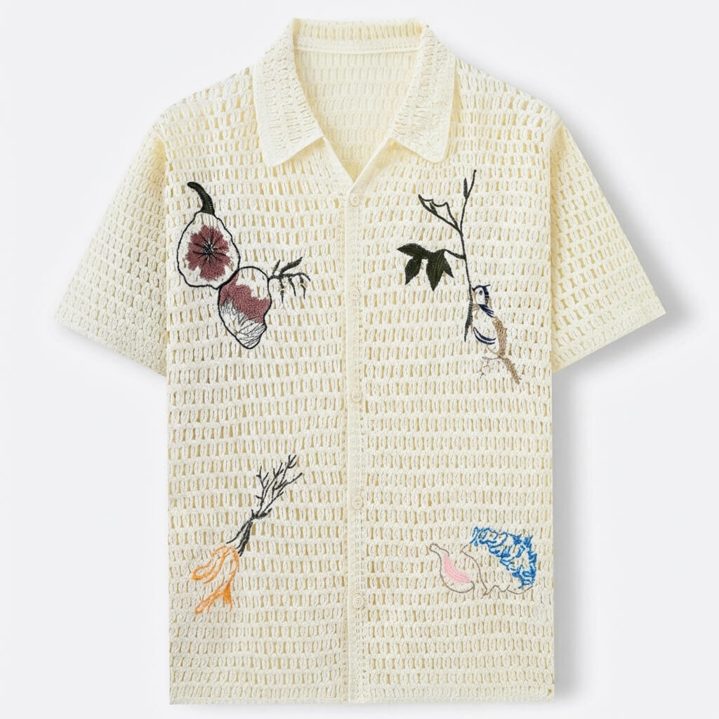 Capri Men Vintage Pattern Crochet Polo Blouse