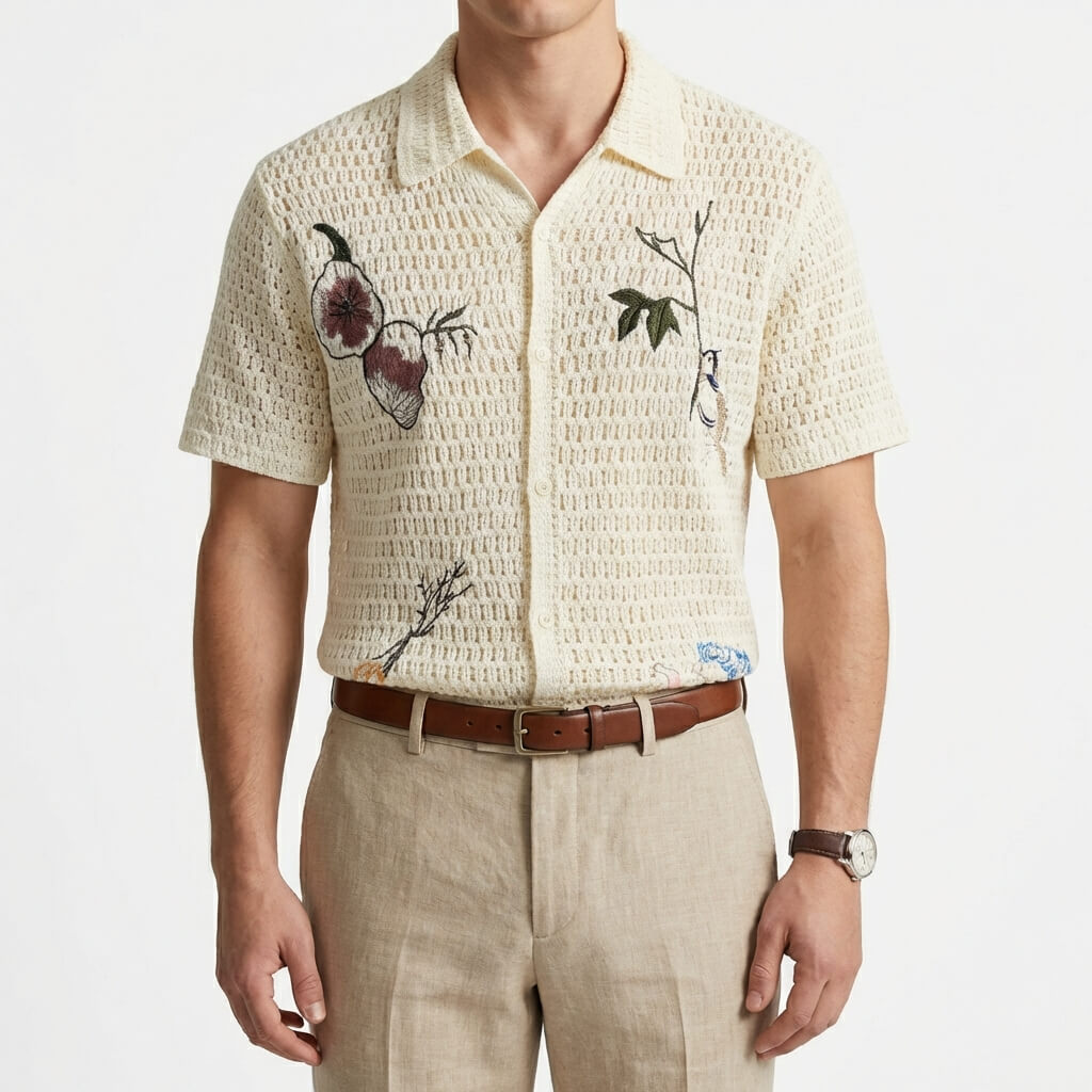 Capri Men Vintage Pattern Crochet Polo Blouse
