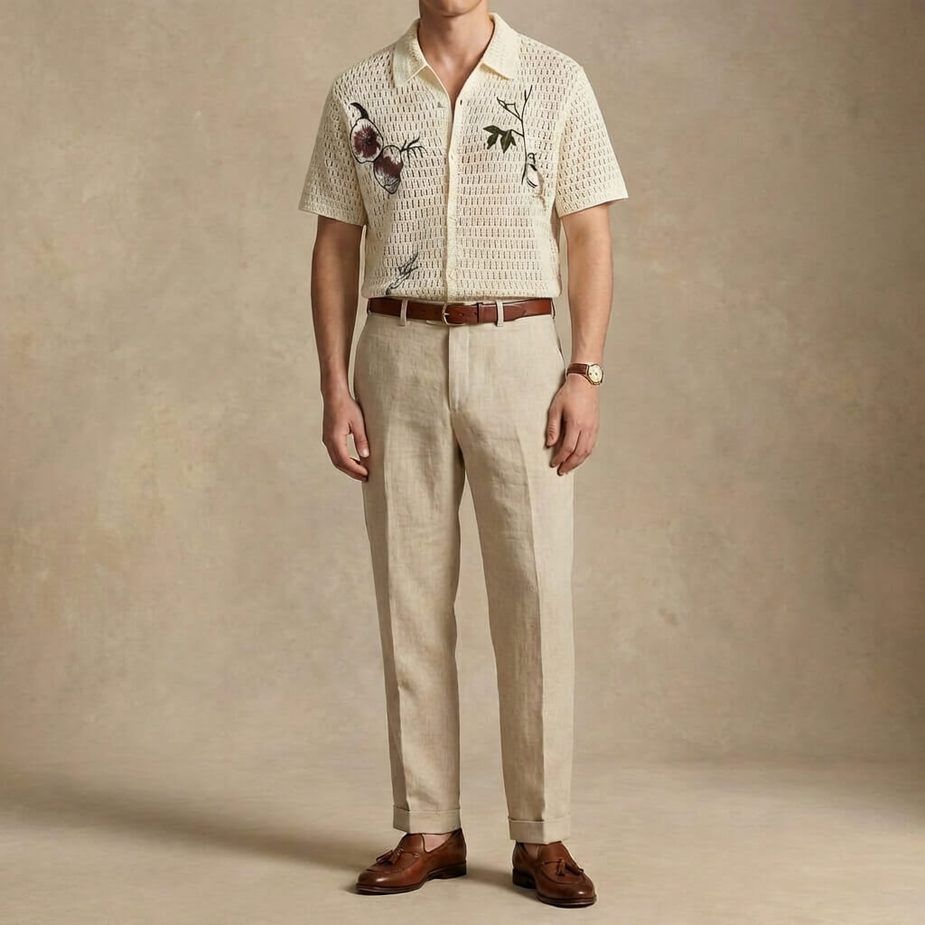 Capri Men Vintage Pattern Crochet Polo Blouse