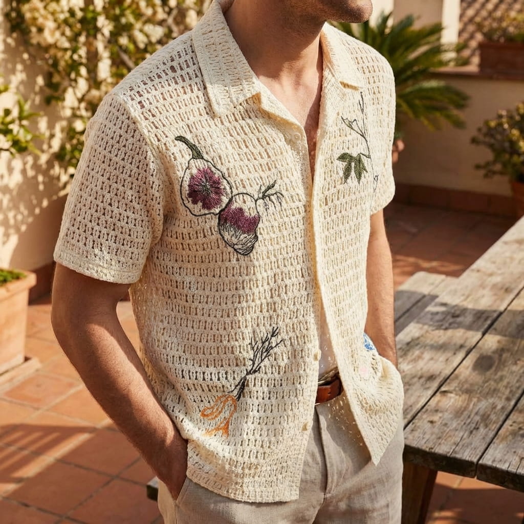 Capri Men Vintage Pattern Crochet Polo Blouse