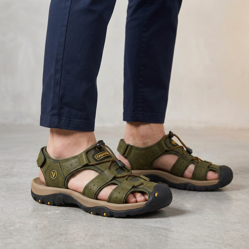 Men's Orthopedic Closed-Toe Sport Sandals with Adjustable Bungee Lacing