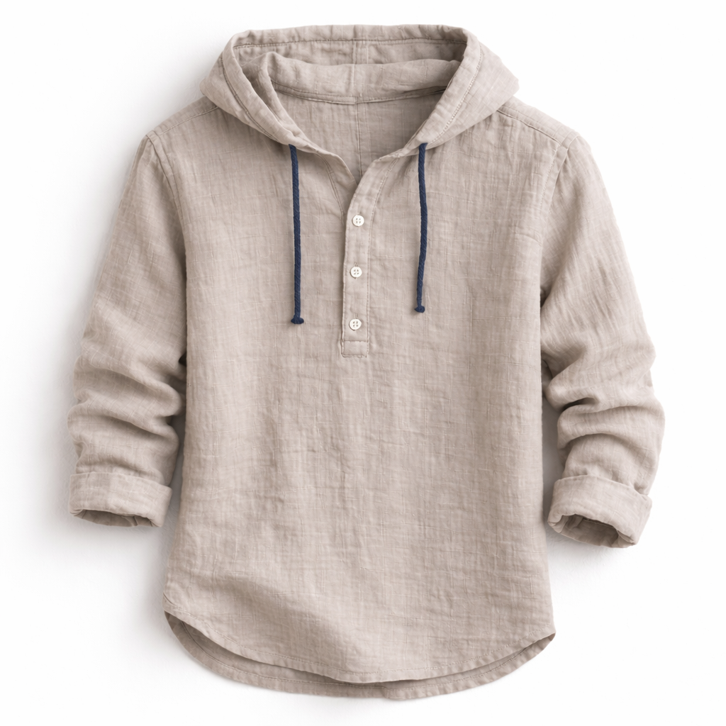 Men’s Hooded Henley Shirt Casual Long Sleeve Pullover Top