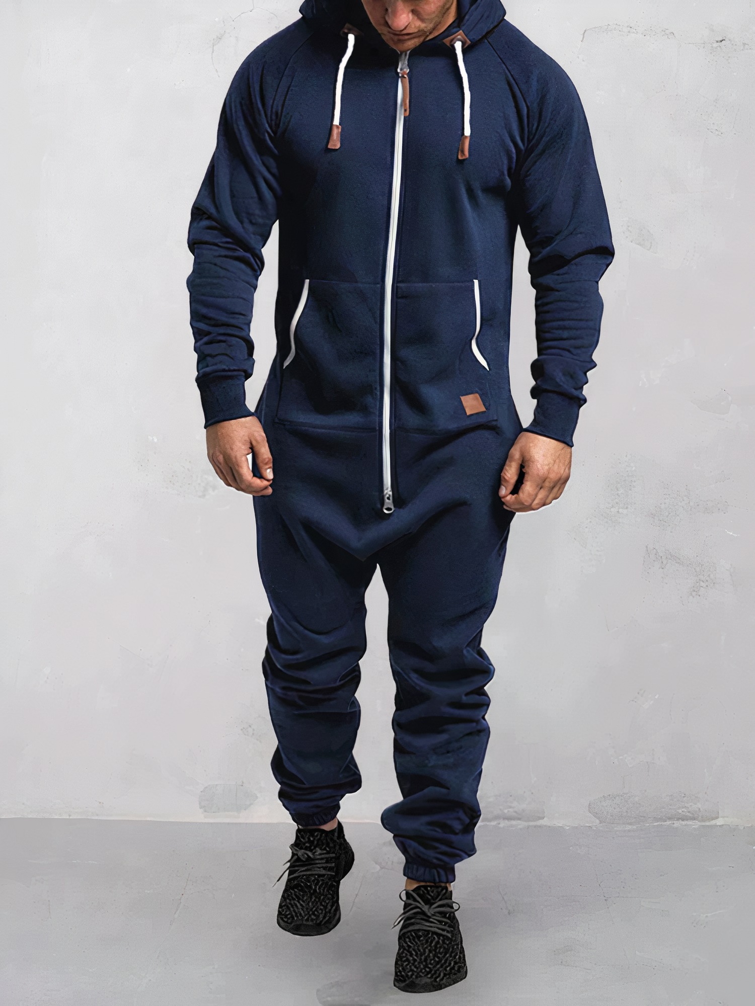 Men’s Hooded Jumpsuit Full Length Zip Up Casual One Piece Outfit
