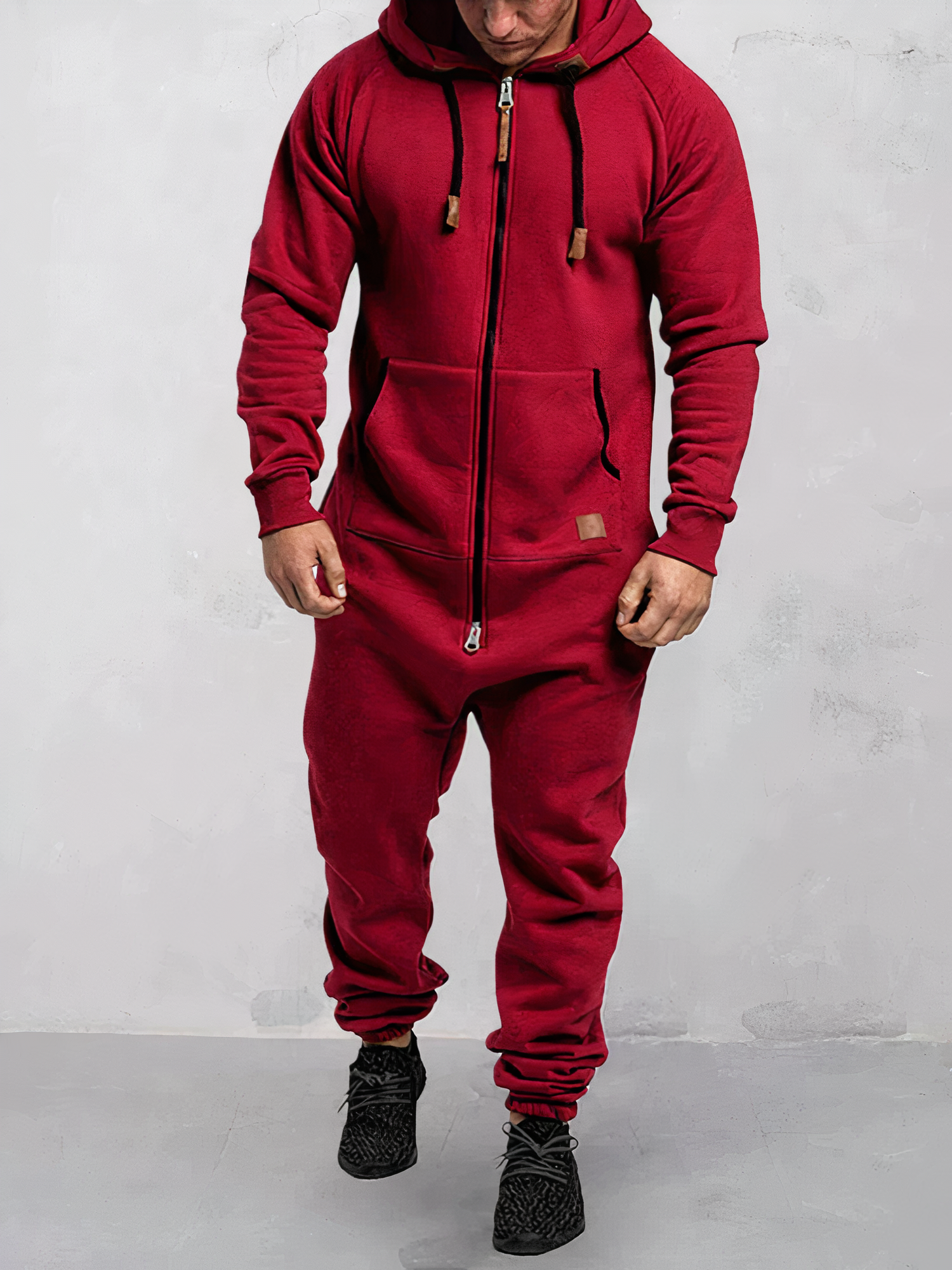 Men’s Hooded Jumpsuit Full Length Zip Up Casual One Piece Outfit