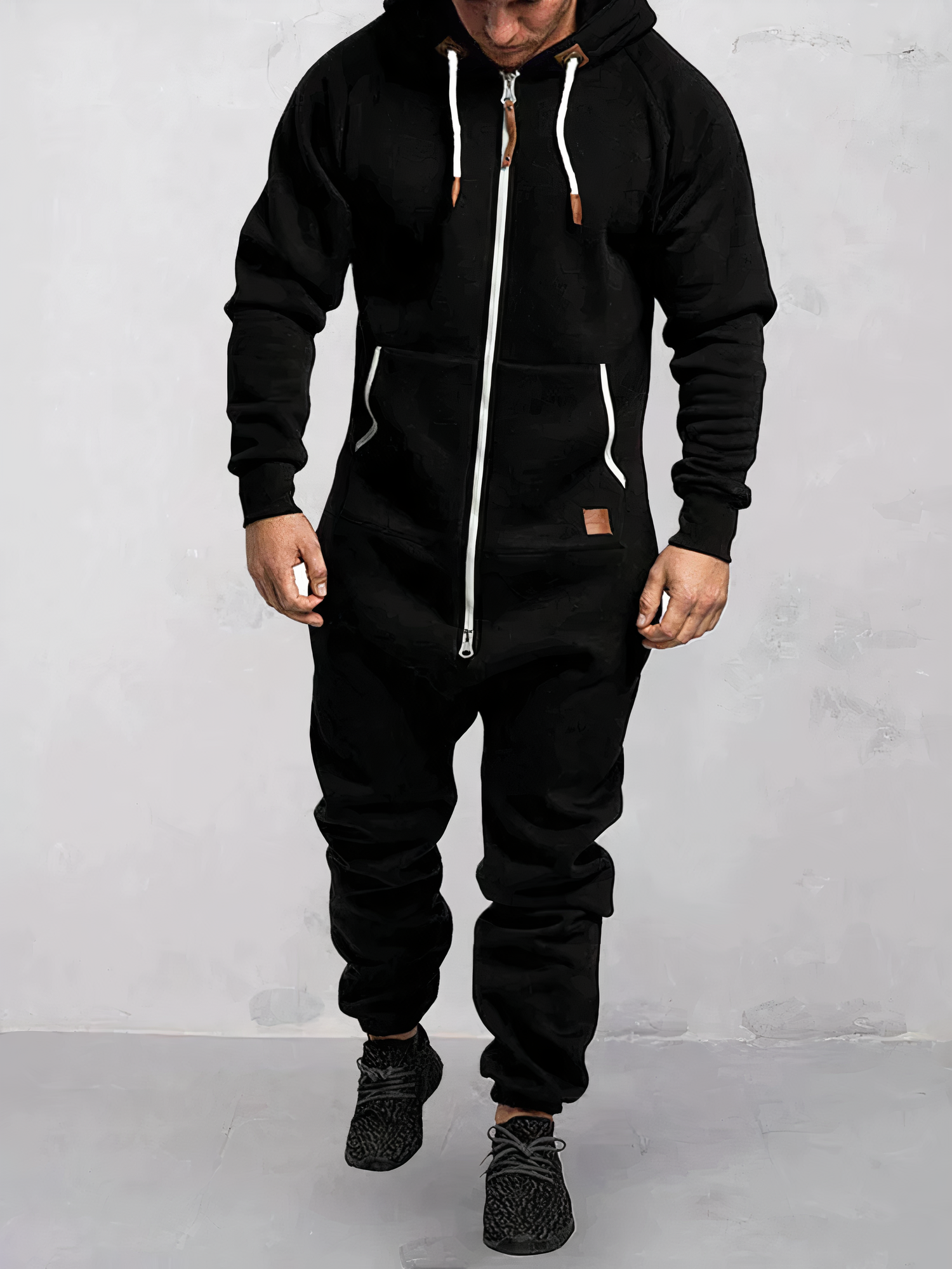 Men’s Hooded Jumpsuit Full Length Zip Up Casual One Piece Outfit