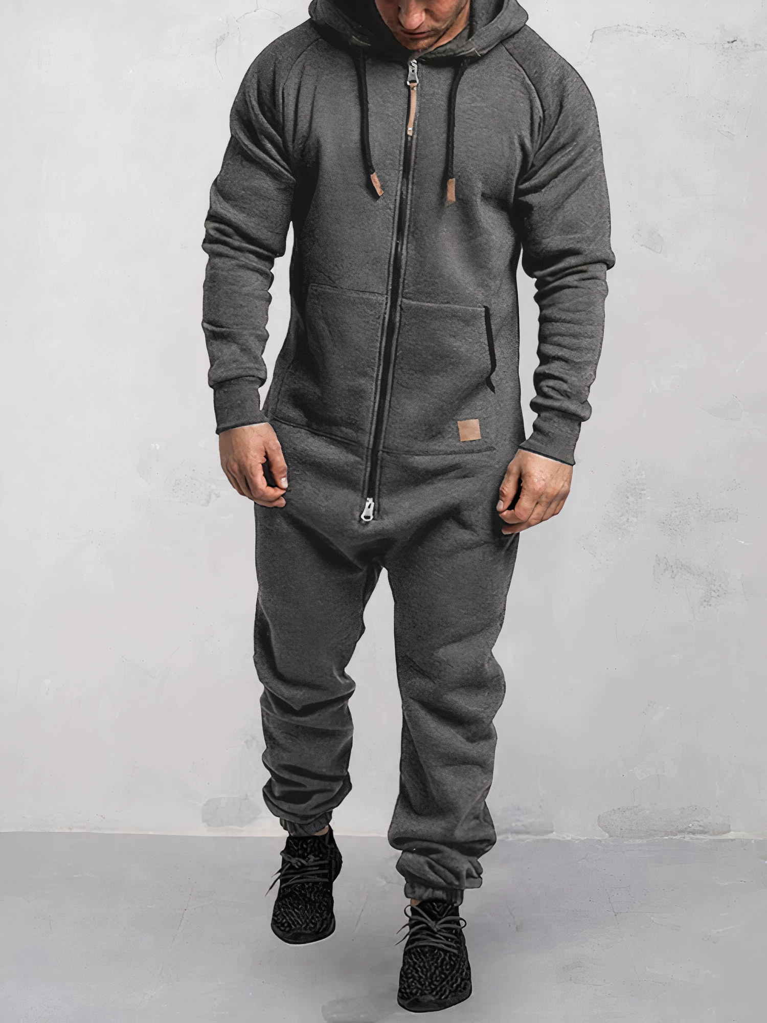 Men’s Hooded Jumpsuit Full Length Zip Up Casual One Piece Outfit