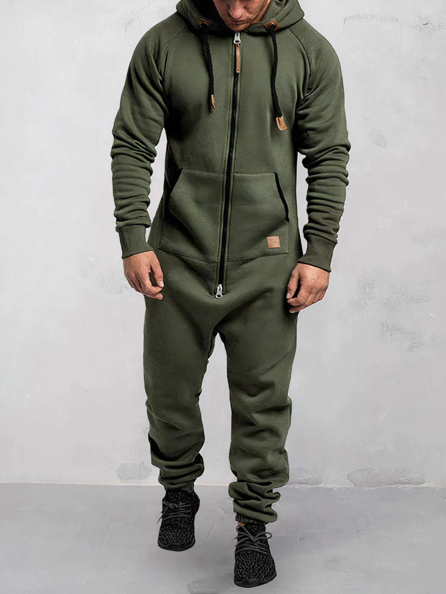 Men’s Hooded Jumpsuit Full Length Zip Up Casual One Piece Outfit