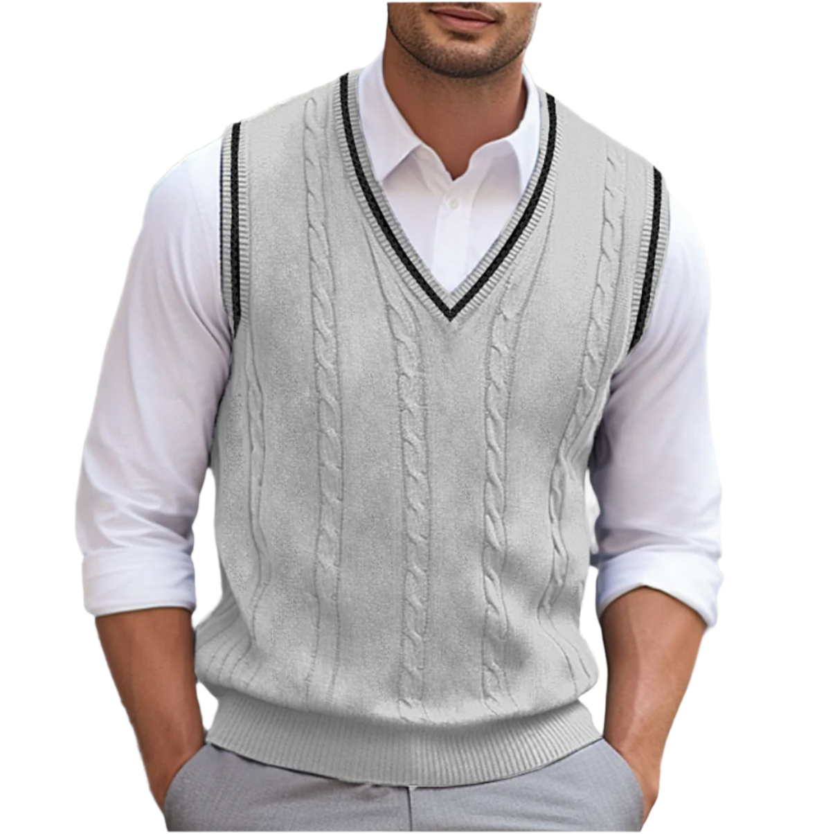 Men's Autumn Cable Knit V Neck Sleeveless Jumper Knitted Vest