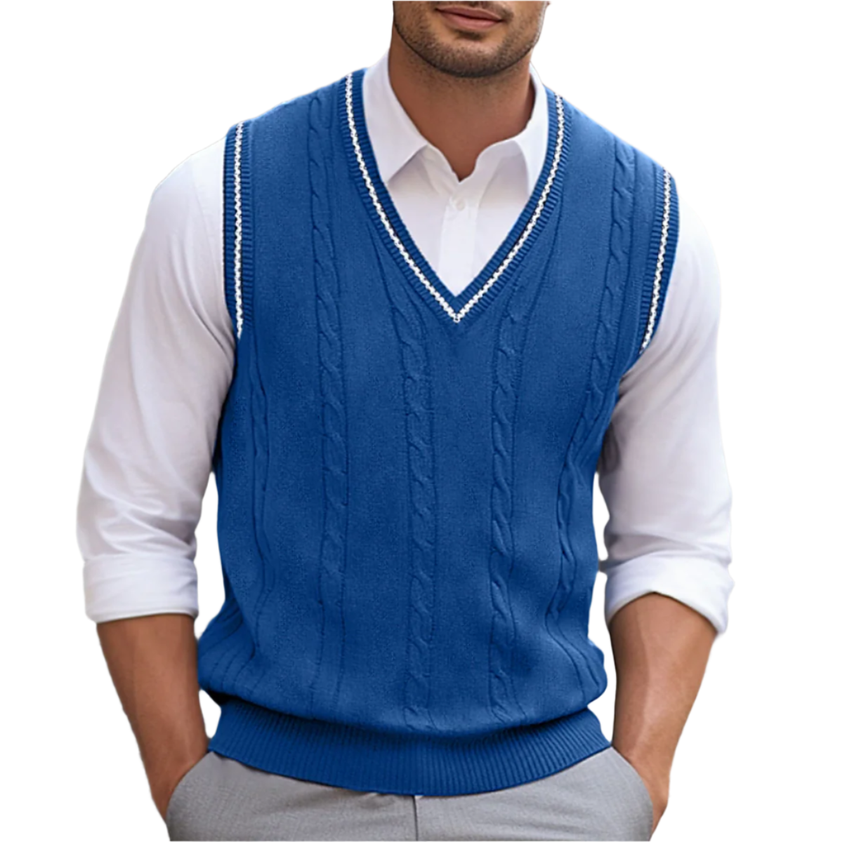 Men’s Cable Knit Sweater Vest V Neck Smart Casual Pullover