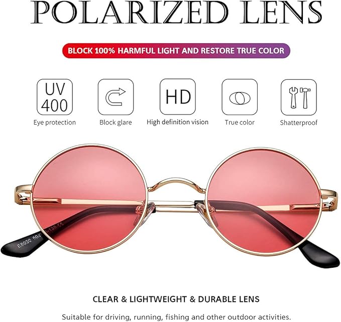 Vintage Round Sunglasses Retro Metal Frame UV Protection Fashion Eyewear