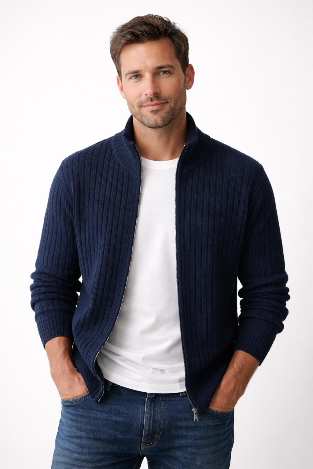 Men’s Zip Up Cardigan Sweater Casual Stand Collar Knit Jacket