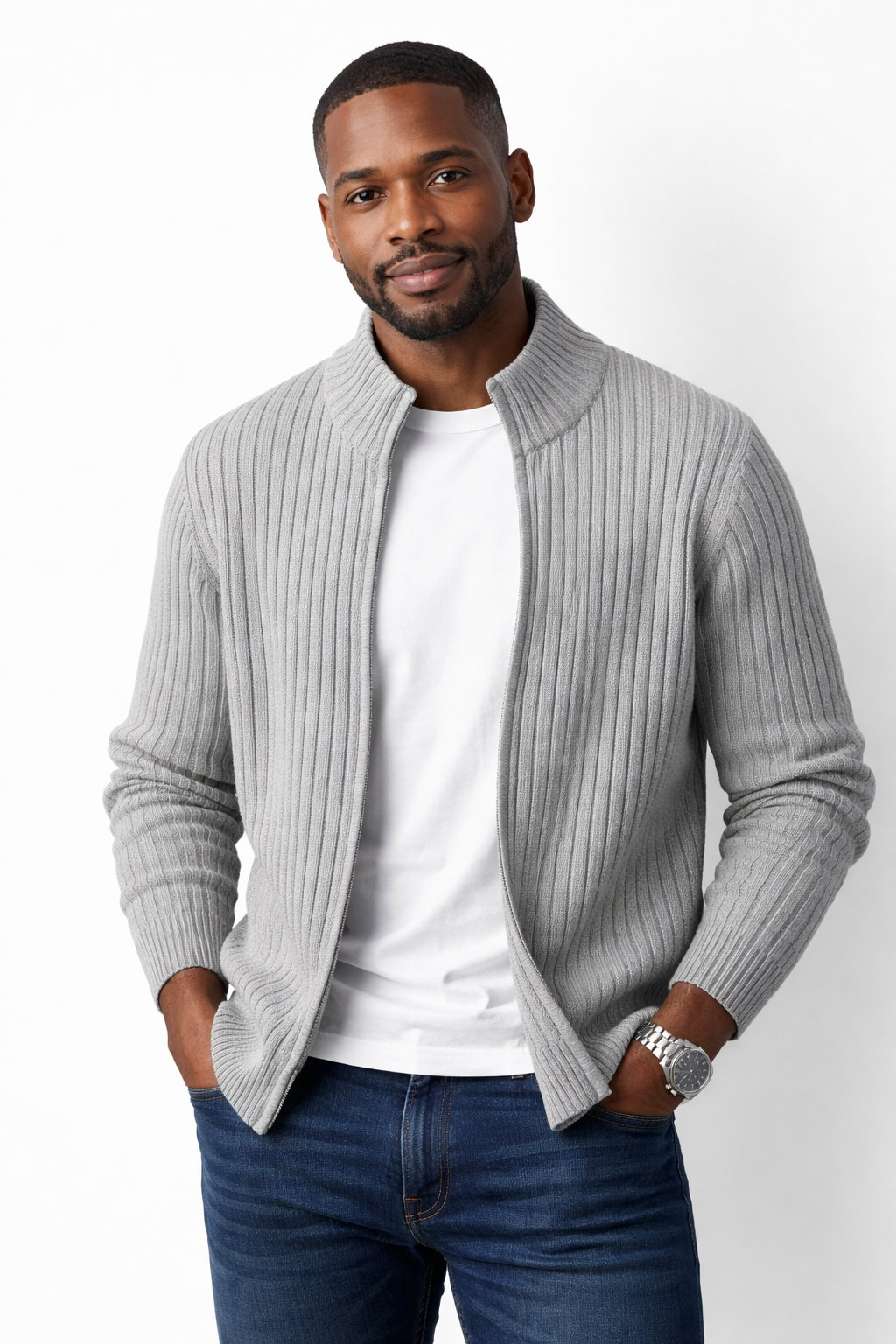 Men’s Zip Up Cardigan Sweater Casual Stand Collar Knit Jacket
