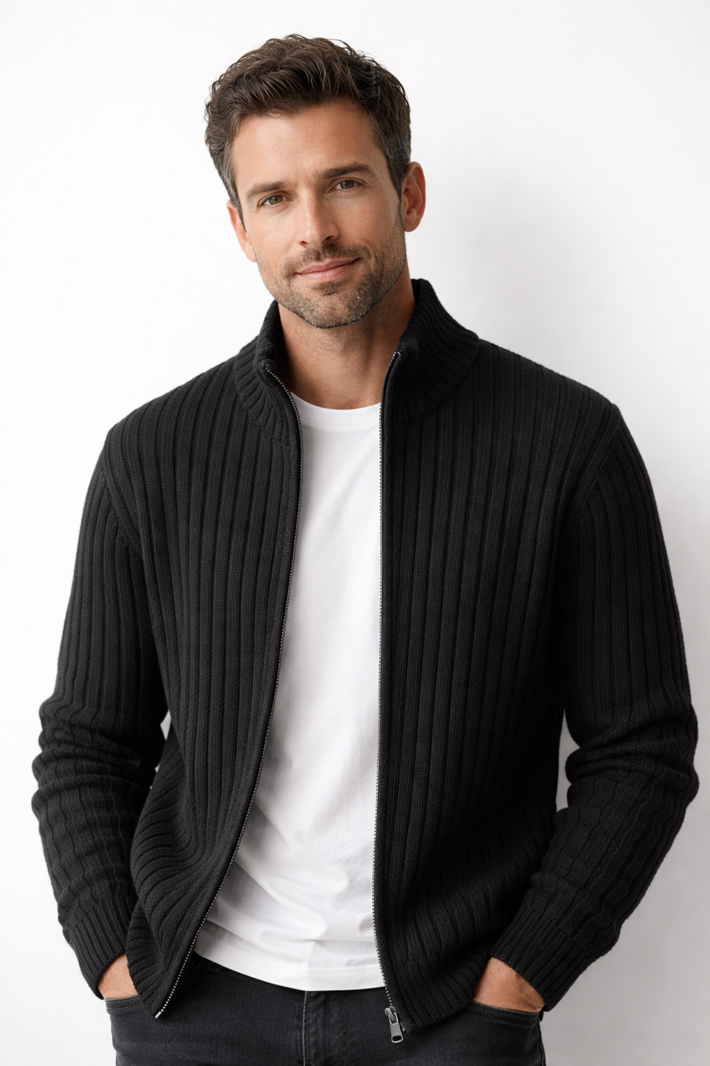 Men’s Zip Up Cardigan Sweater Casual Stand Collar Knit Jacket