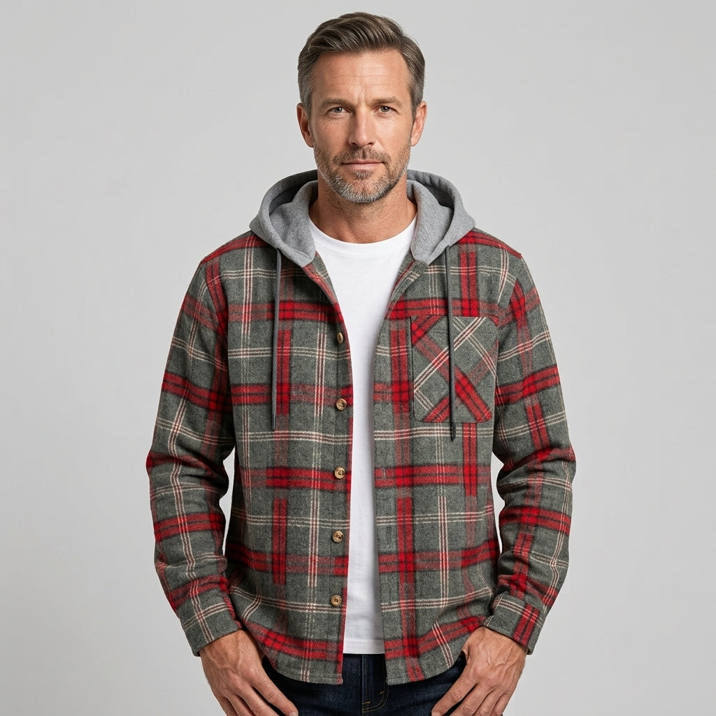 Men’s Hooded Shirt Jacket Casual Button Up Overshirt Outerwear
